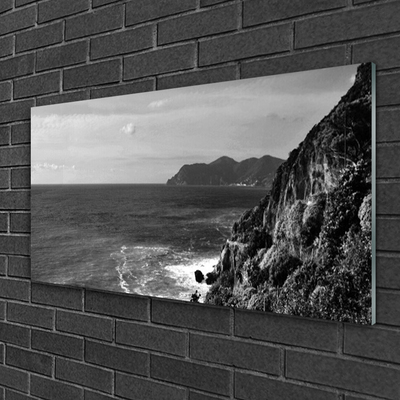Tableaux sur verre acrylique Mer montagnes paysage gris
