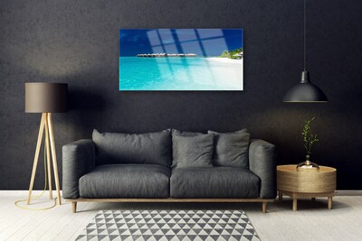 Tableaux sur verre acrylique Mer plage paysage bleu blanc