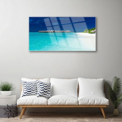 Tableaux sur verre acrylique Mer plage paysage bleu blanc