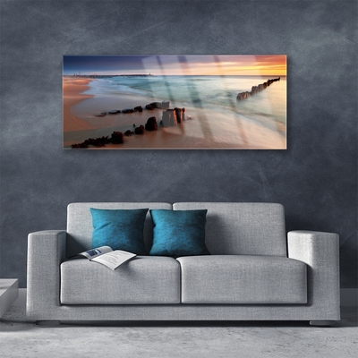 Tableaux sur verre acrylique Mer plage paysage brun bleu