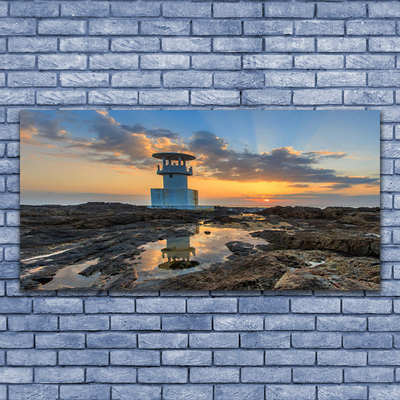 Tableaux sur verre acrylique Phare paysage blanc gris