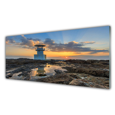 Tableaux sur verre acrylique Phare paysage blanc gris