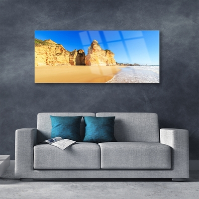 Tableaux sur verre acrylique Mer plage paysage jaune bleu