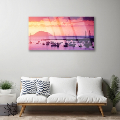 Tableaux sur verre acrylique Mer paysage orange violet