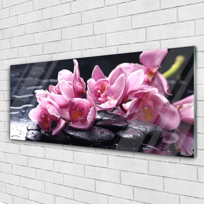 Tableaux sur verre acrylique Pierres fleurs floral rose noir