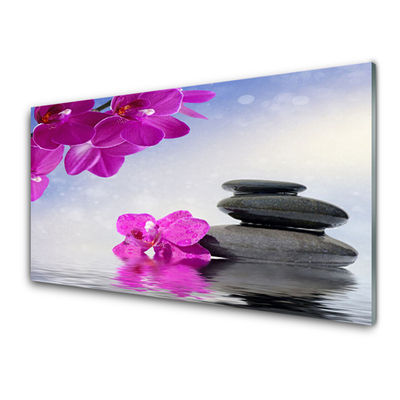 Tableaux sur verre acrylique Pierres fleurs floral rose gris
