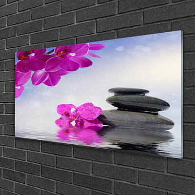 Tableaux sur verre acrylique Pierres fleurs floral rose gris