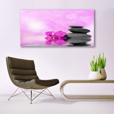 Tableaux sur verre acrylique Fleurs pierres art rose gris