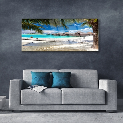 Tableaux sur verre acrylique Mer plage paysage blanc bleu brun vert