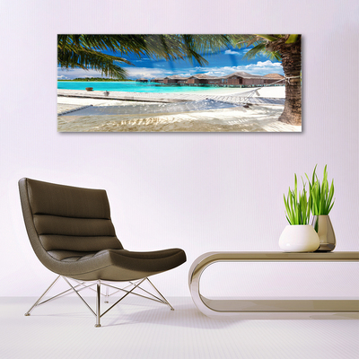 Tableaux sur verre acrylique Mer plage paysage blanc bleu brun vert