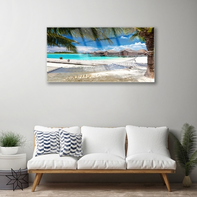 Tableaux sur verre acrylique Mer plage paysage blanc bleu brun vert