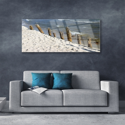 Tableaux sur verre acrylique Plage mer paysage brun bleu