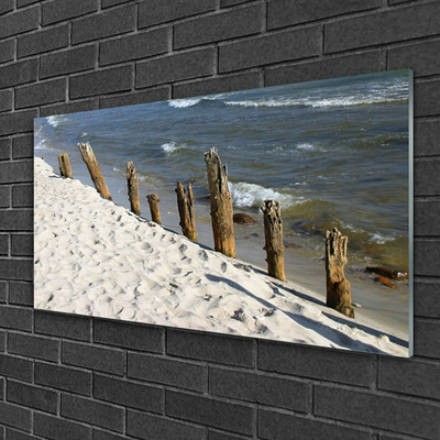 Tableaux sur verre acrylique Plage mer paysage brun bleu