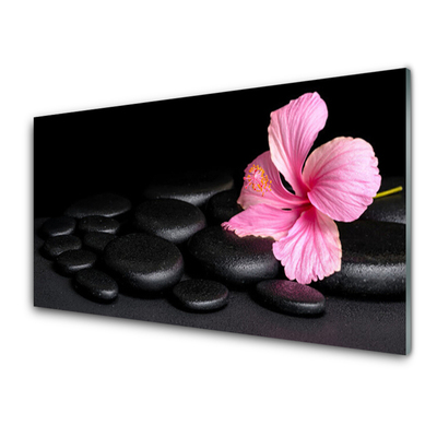 Tableaux sur verre acrylique Pierres fleur art rose noir