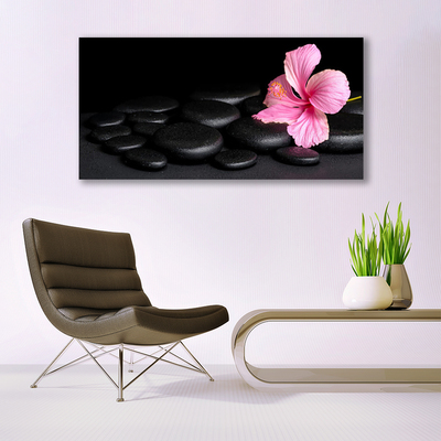 Tableaux sur verre acrylique Pierres fleur art rose noir