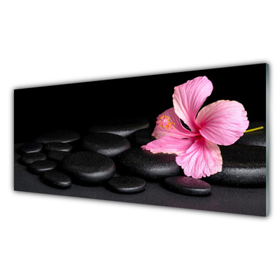 Tableaux sur verre acrylique Pierres fleur art rose noir