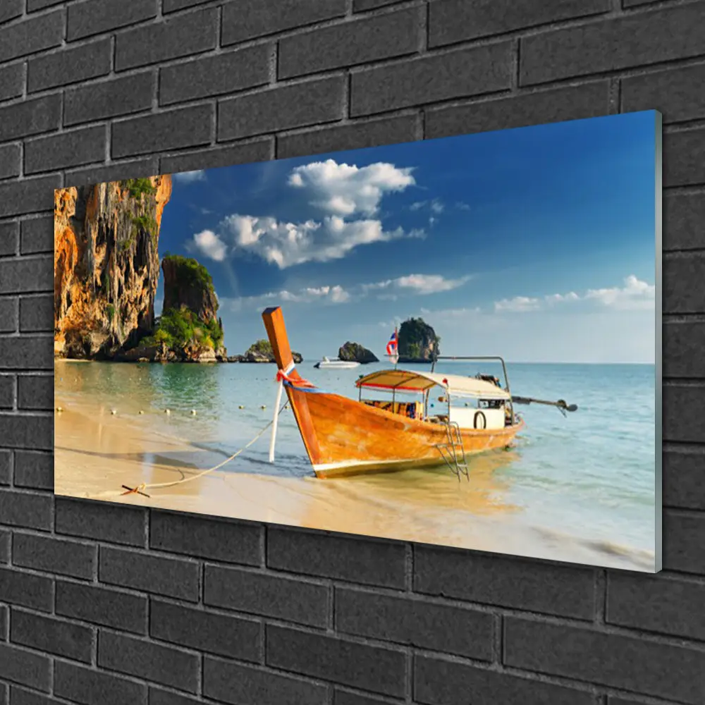 Tulup Tableau murale Impression sous verre 125x50 Plage Pierres Mer