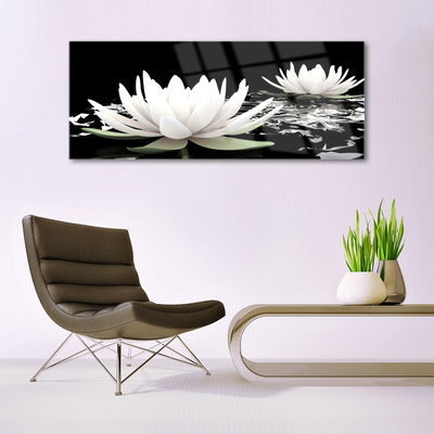 Tableaux sur verre acrylique Fleurs floral blanc noir