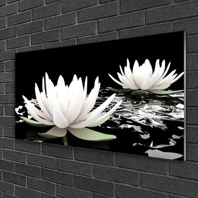 Tableaux sur verre acrylique Fleurs floral blanc noir