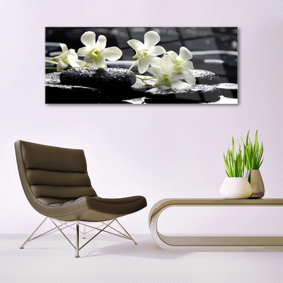 Tableaux sur verre acrylique Fleurs pierres floral blanc noir