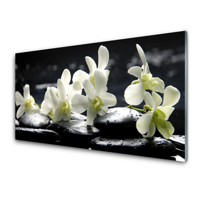 Tableaux sur verre acrylique Fleurs pierres floral blanc noir