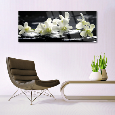 Tableaux sur verre acrylique Fleurs pierres floral blanc noir