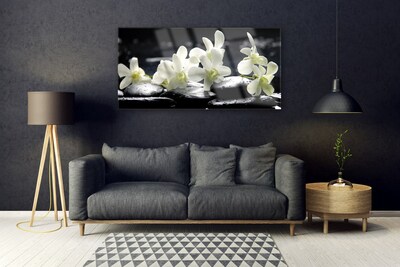 Tableaux sur verre acrylique Fleurs pierres floral blanc noir