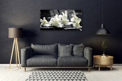 Tableaux sur verre acrylique Fleurs pierres floral blanc noir