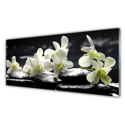 Tableaux sur verre acrylique Fleurs pierres floral blanc noir