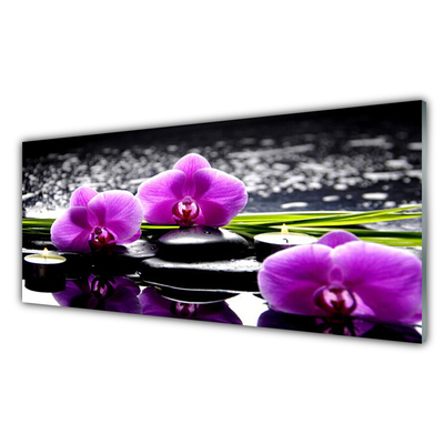 Tableaux sur verre acrylique Fleurs pierres floral rose noir