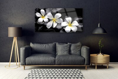 Tableaux sur verre acrylique Pierres fleurs floral blanc noir