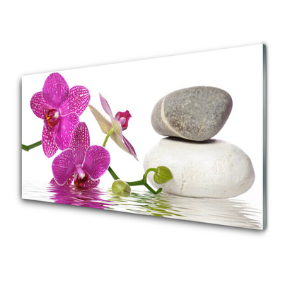 Tableaux sur verre acrylique Pierres fleurs art rose blanc gris