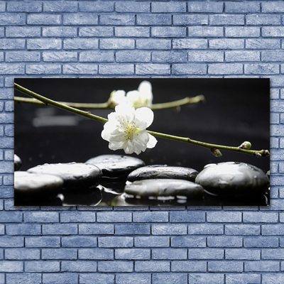 Tableaux sur verre acrylique Fleurs pierres art blanc noir