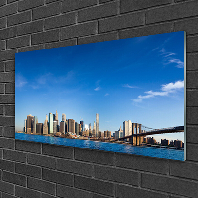 Tableaux sur verre acrylique Ville pont bâtiments gris bleu noir
