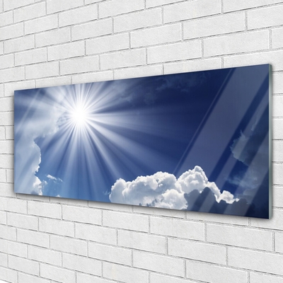 Tableaux sur verre acrylique Soleil paysage bleu blanc