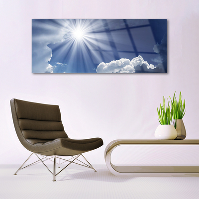 Tableaux sur verre acrylique Soleil paysage bleu blanc