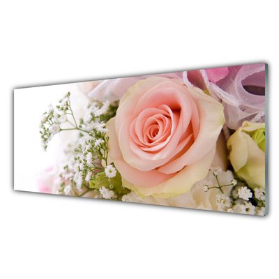 Tableaux sur verre acrylique Roses floral rose blanc vert