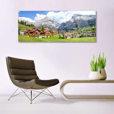 Tableaux sur verre acrylique Maisons montagnes paysage brun gris blanc