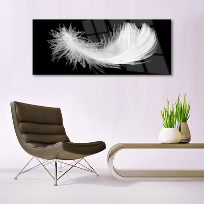 Tableaux sur verre acrylique Plume art blanc