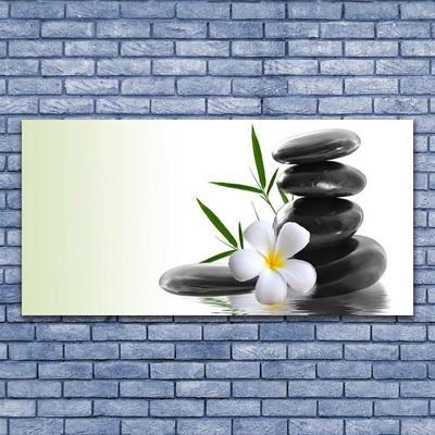 Tableaux sur verre acrylique Fleurs pierres art blanc noir