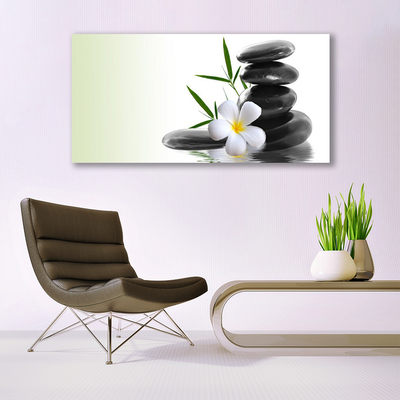 Tableaux sur verre acrylique Fleurs pierres art blanc noir