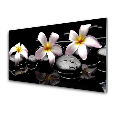 Tableaux sur verre acrylique Fleurs pierres floral blanc jaune noir