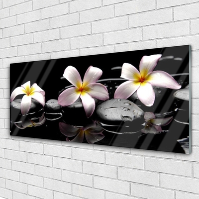 Tableaux sur verre acrylique Fleurs pierres floral blanc jaune noir