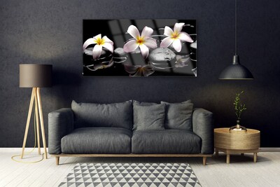 Tableaux sur verre acrylique Fleurs pierres floral blanc jaune noir