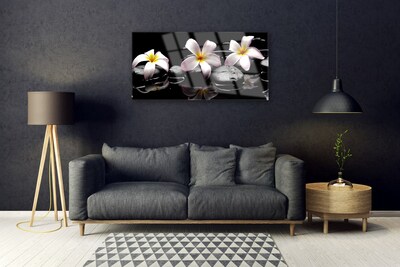 Tableaux sur verre acrylique Fleurs pierres floral blanc jaune noir