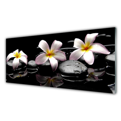 Tableaux sur verre acrylique Fleurs pierres floral blanc jaune noir