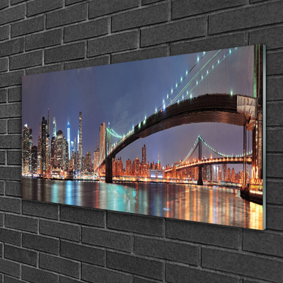 Tableaux sur verre acrylique Ville pont architecture bleu brun noir gris