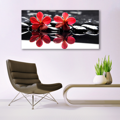 Tableaux sur verre acrylique Fleurs pierres floral rouge noir