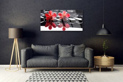 Tableaux sur verre acrylique Fleurs pierres floral rouge noir