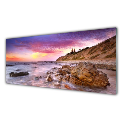 Tableaux sur verre acrylique Pierres mer paysage gris violet rose